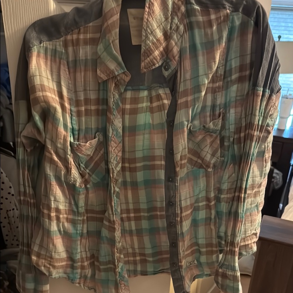 Free People Multicolor Plaid Button Down Shirt